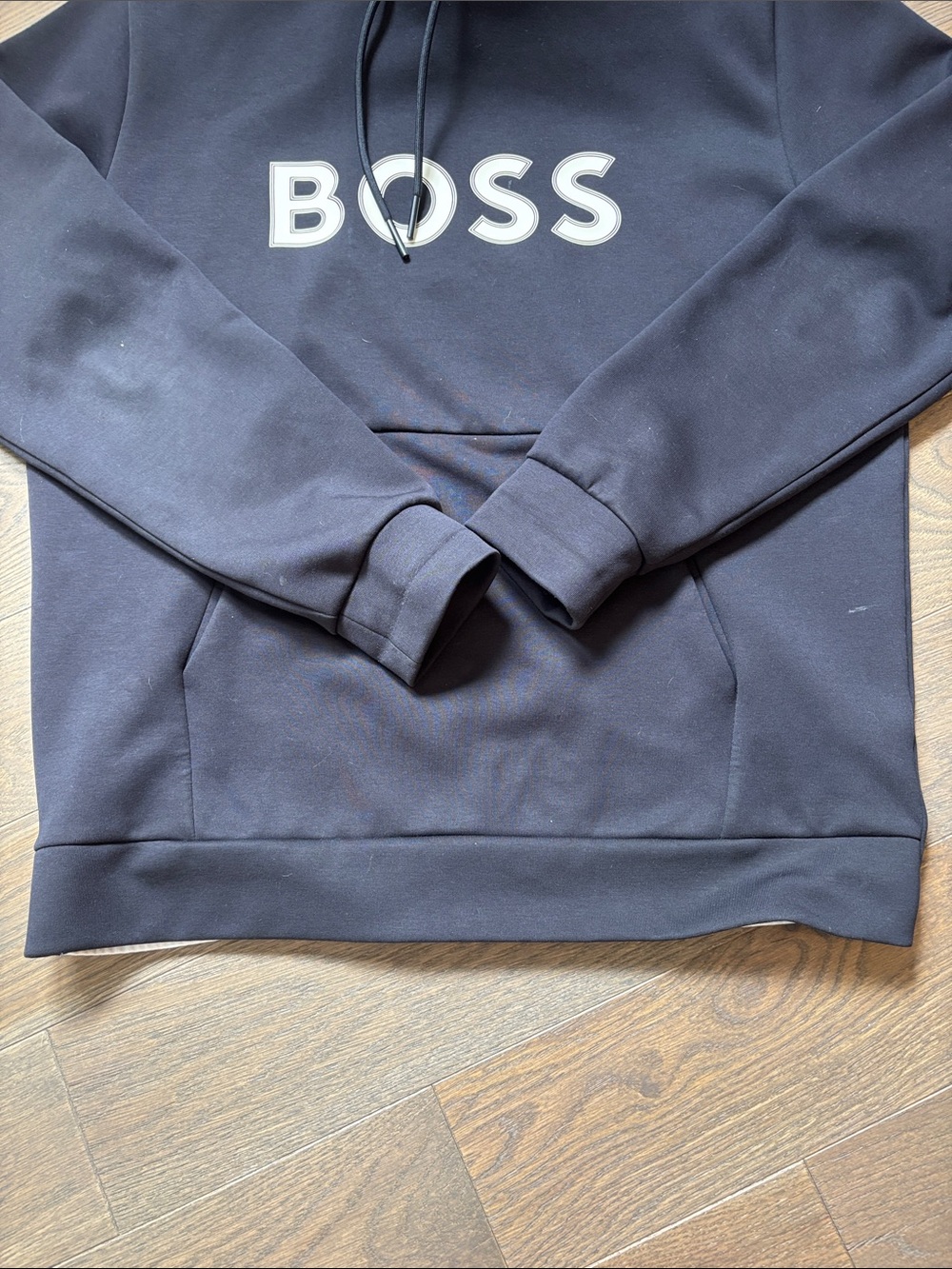 BOSS Black Pullover Hoodie with White Logo